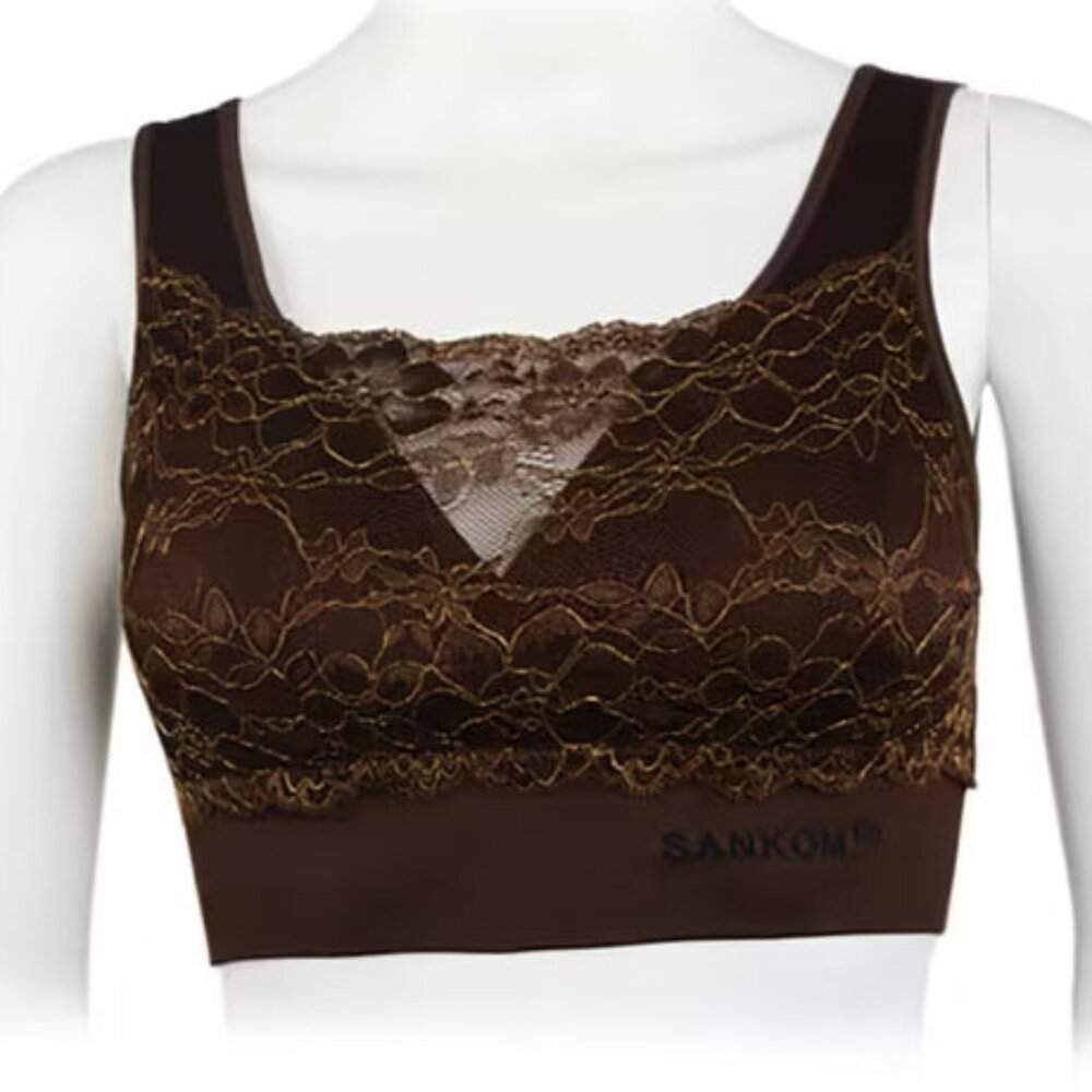 New SANKOM Support & Posture Bra! Coffee Colored Lacy! M-L